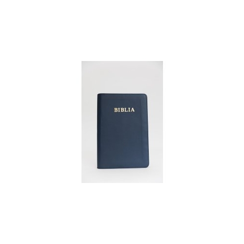 Biblie mare, piele, culoare albastru celadon închis, fermoar, index, margini aurii, cuv. Isus cu rosu [SI 073 PFI]